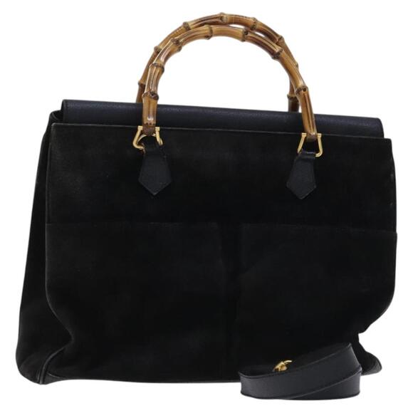 GUCCI Bamboo Hand Bag Suede Leather Black 002 123 002 123 - Picture 1 of 16